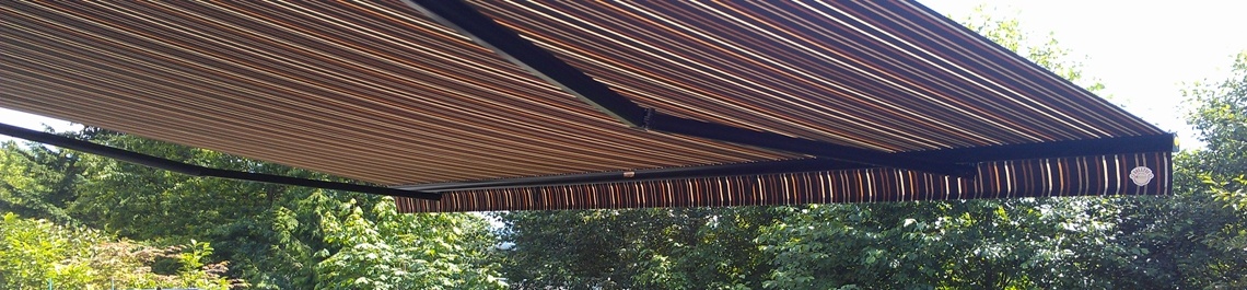 an extended striped awning