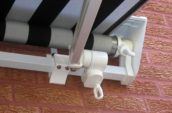 close up of the frame components of an awning